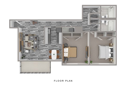A floor plan of a house with a kitchen, living room, and bedrooms.